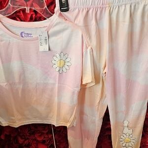 Sugar & Jade NWT Girls Pink Tie-Dye Pajama Set Love W/ Daisies Size Medium 10